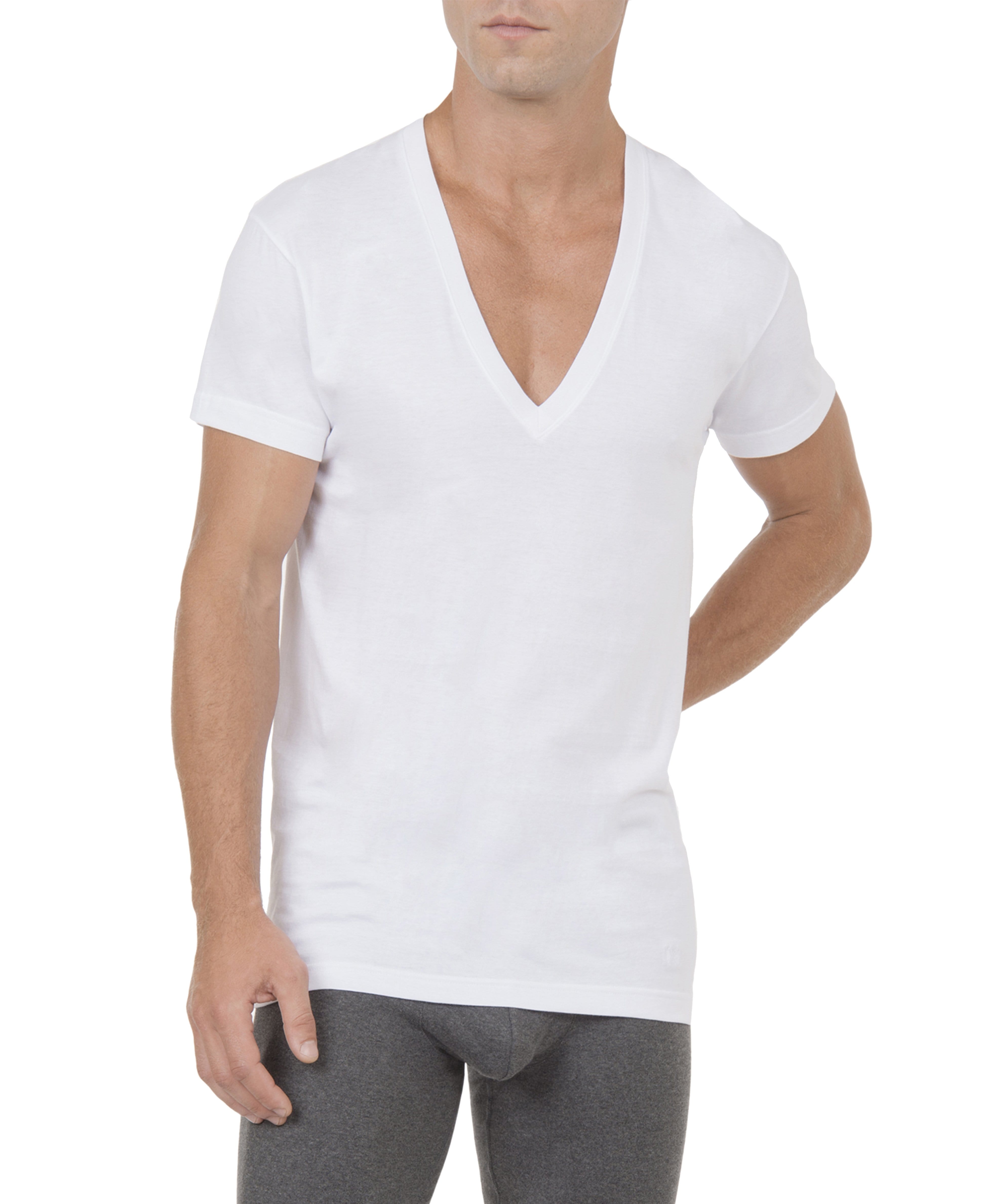 Low Cut Mens Low V Neck T Shirts Essential Slim Fit Deep Vneck T