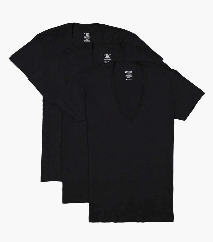 2(X)IST Essential Cotton Slim Fit Deep V-Neck T-Shirt 3-Pack Black